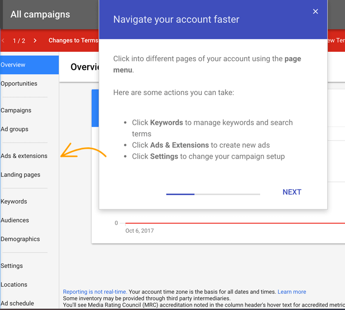 AdWords Sidebar Menu