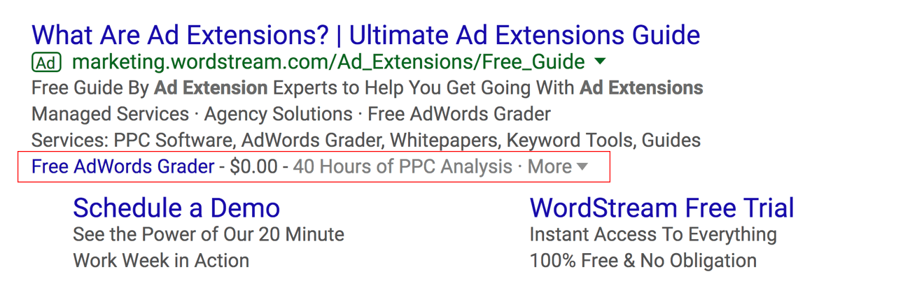 AdWords price extension