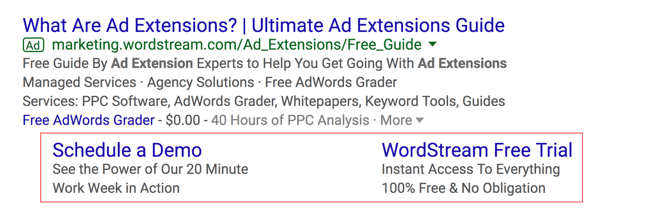 AdWords sitelink extensions