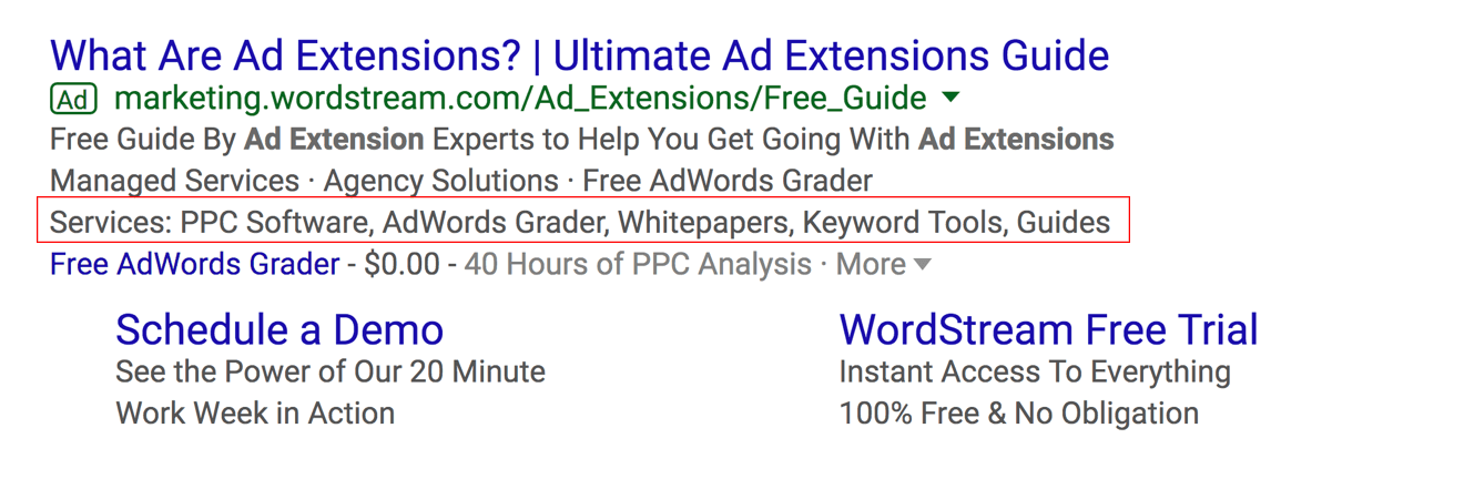 AdWords structured snippet extension