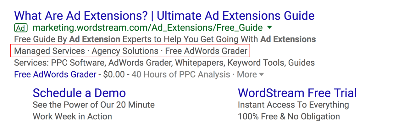 AdWords callout extension