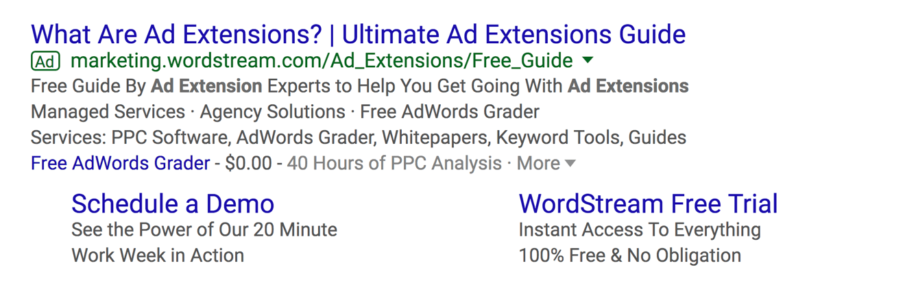 AdWrods ad extensions