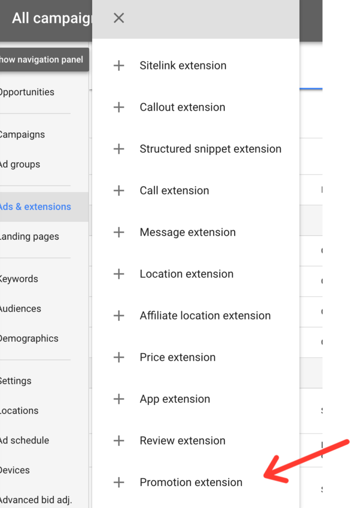 AdWords promotion extension