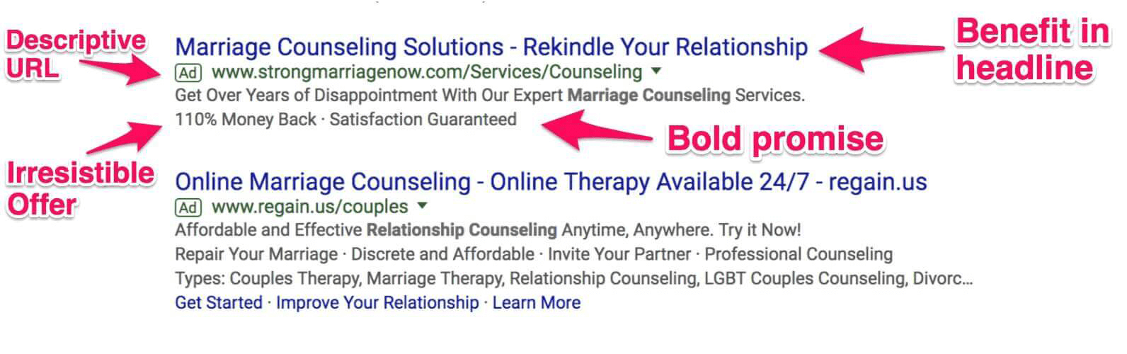 AdWords Text Ad Marriage Counseling