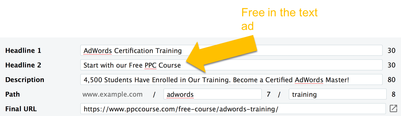 AdWords Copywriting - Free offer