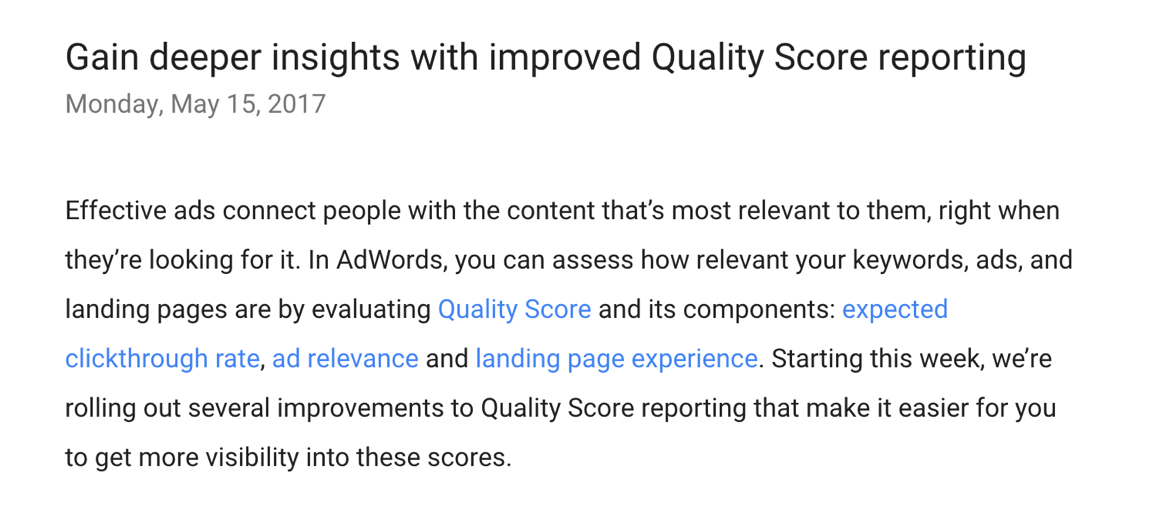 improved quality score reporting